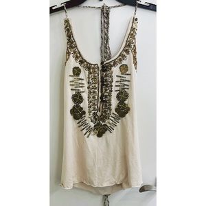 Chaudry Studded Beaded Halter Top L